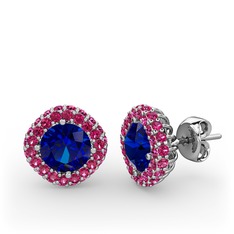 Lab safir ve rodolit garnet 8 ayar beyaz altın küpe