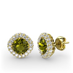 Peridot ve pırlanta 925 ayar altın kaplama gümüş küpe (1.52 karat)