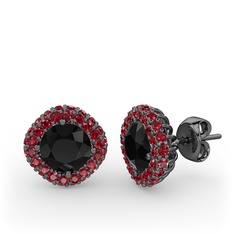 Linne Küpe - Siyah zirkon ve garnet 925 ayar siyah rodyum kaplama gümüş küpe #1ocih5z