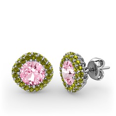 Pembe kuvars ve peridot 925 ayar gümüş küpe