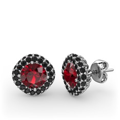 Garnet ve siyah zirkon 925 ayar gümüş küpe