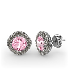 Linne Küpe - Pembe kuvars ve dumanlı kuvars 8 ayar beyaz altın küpe #1q6qa19