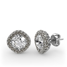 Swarovski ve dumanlı kuvars 14 ayar beyaz altın küpe