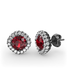 Linne Küpe - Garnet ve beyaz zirkon 925 ayar siyah rodyum kaplama gümüş küpe #1sumla8