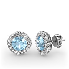 Linne Küpe - Akuamarin ve beyaz zirkon 18 ayar beyaz altın küpe #1t2hdo0