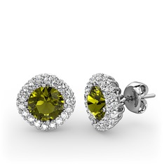 Linne Küpe - Peridot ve swarovski 14 ayar beyaz altın küpe #1teh42t