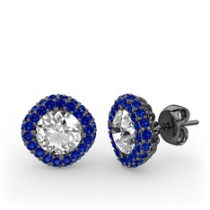 Linne Küpe - Swarovski ve lab safir 925 ayar siyah rodyum kaplama gümüş küpe #1tsgak1