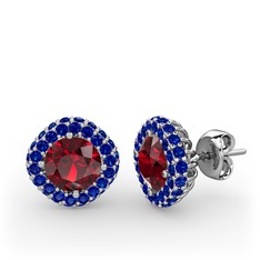 Garnet ve lab safir 14 ayar beyaz altın küpe