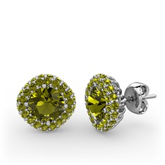 Peridot 14 ayar beyaz altın küpe