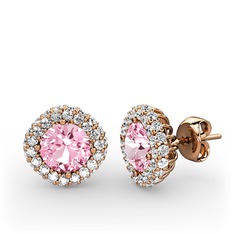Pembe kuvars ve pırlanta 14 ayar rose altın küpe (1.52 karat)