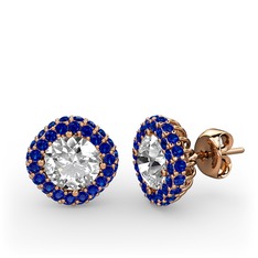 Swarovski ve lab safir 14 ayar rose altın küpe