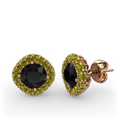 Linne Küpe - Siyah zirkon ve peridot 14 ayar rose altın küpe #1vusypg