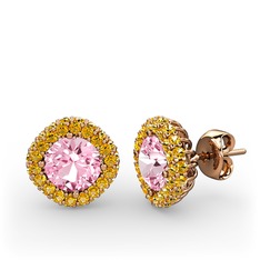 Linne Küpe - Pembe kuvars ve sitrin 14 ayar rose altın küpe #1vvesmf