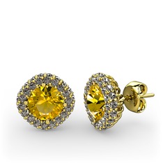 Linne Küpe - Sitrin ve dumanlı kuvars 925 ayar altın kaplama gümüş küpe #1w42thu