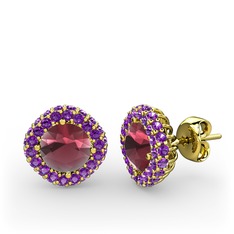 Linne Küpe - Kök yakut ve ametist 925 ayar altın kaplama gümüş küpe #1wbdoyl