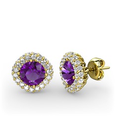 Linne Küpe - Ametist ve pırlanta 18 ayar altın küpe (1.52 karat) #1wfjzbn