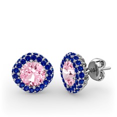 Pembe kuvars ve lab safir 925 ayar gümüş küpe