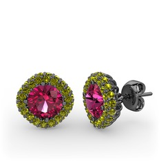 Linne Küpe - Rodolit garnet ve peridot 925 ayar siyah rodyum kaplama gümüş küpe #1xsryba
