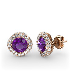 Ametist ve beyaz zirkon 925 ayar rose altın kaplama gümüş küpe