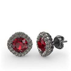 Garnet ve dumanlı kuvars 925 ayar siyah rodyum kaplama gümüş küpe