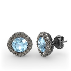 Akuamarin ve dumanlı kuvars 925 ayar siyah rodyum kaplama gümüş küpe