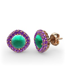 Linne Küpe - Kök zümrüt ve ametist 925 ayar rose altın kaplama gümüş küpe #3e464j