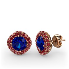 Linne Küpe - Lab safir ve garnet 14 ayar rose altın küpe #3hx1zt