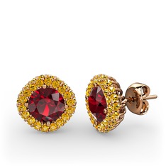 Linne Küpe - Garnet ve sitrin 14 ayar rose altın küpe #3np79w