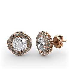 Linne Küpe - Swarovski ve dumanlı kuvars 8 ayar rose altın küpe #3q2fet