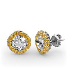 Swarovski ve sitrin 14 ayar beyaz altın küpe