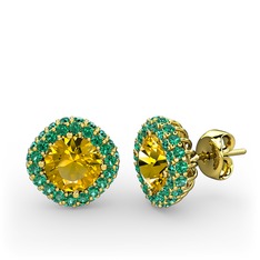 Linne Küpe - Sitrin ve yeşil kuvars 925 ayar altın kaplama gümüş küpe #4bxfj2