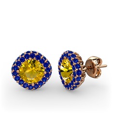 Linne Küpe - Sitrin ve lab safir 18 ayar rose altın küpe #53kzlr