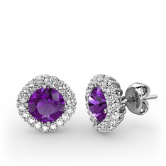 Linne Küpe - Ametist ve beyaz zirkon 925 ayar gümüş küpe #5gy0ny