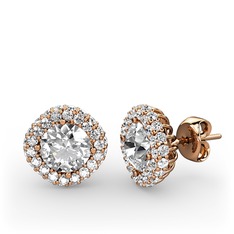 Beyaz zirkon ve swarovski 8 ayar rose altın küpe