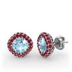 Akuamarin ve garnet 14 ayar beyaz altın küpe