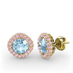 Linne Küpe - Akuamarin ve pembe kuvars 925 ayar altın kaplama gümüş küpe #6nxp38