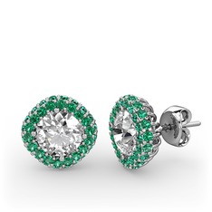 Linne Küpe - Swarovski ve yeşil kuvars 14 ayar beyaz altın küpe #72sqlh