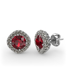 Garnet ve dumanlı kuvars 8 ayar beyaz altın küpe