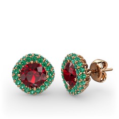 Garnet ve yeşil kuvars 14 ayar rose altın küpe