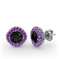 Linne Küpe - Siyah zirkon ve ametist 18 ayar beyaz altın küpe #7hujy9