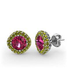 Rodolit garnet ve peridot 8 ayar beyaz altın küpe