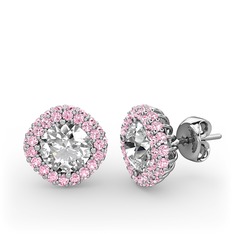 Linne Küpe - Swarovski ve pembe kuvars 14 ayar beyaz altın küpe #8pv82t