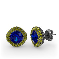 Linne Küpe - Lab safir ve peridot 925 ayar siyah rodyum kaplama gümüş küpe #99s3nu