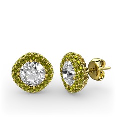 Linne Küpe - Swarovski ve peridot 925 ayar altın kaplama gümüş küpe #9ep2un