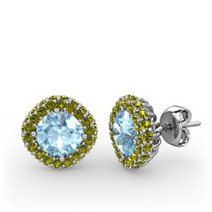 Linne Küpe - Akuamarin ve peridot 14 ayar beyaz altın küpe #aom1xq