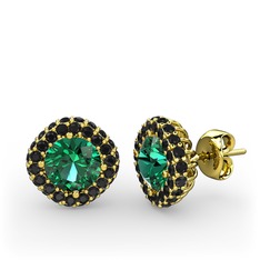 Linne Küpe - Yeşil kuvars ve siyah zirkon 14 ayar altın küpe #ardpoc