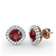 Garnet ve akuamarin 925 ayar rose altın kaplama gümüş küpe