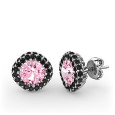 Pembe kuvars ve siyah zirkon 925 ayar gümüş küpe