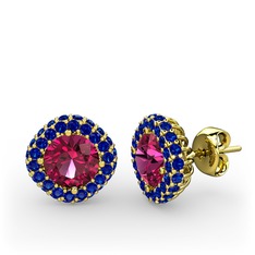 Rodolit garnet ve lab safir 14 ayar altın küpe
