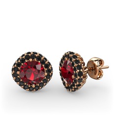 Garnet ve siyah zirkon 18 ayar rose altın küpe